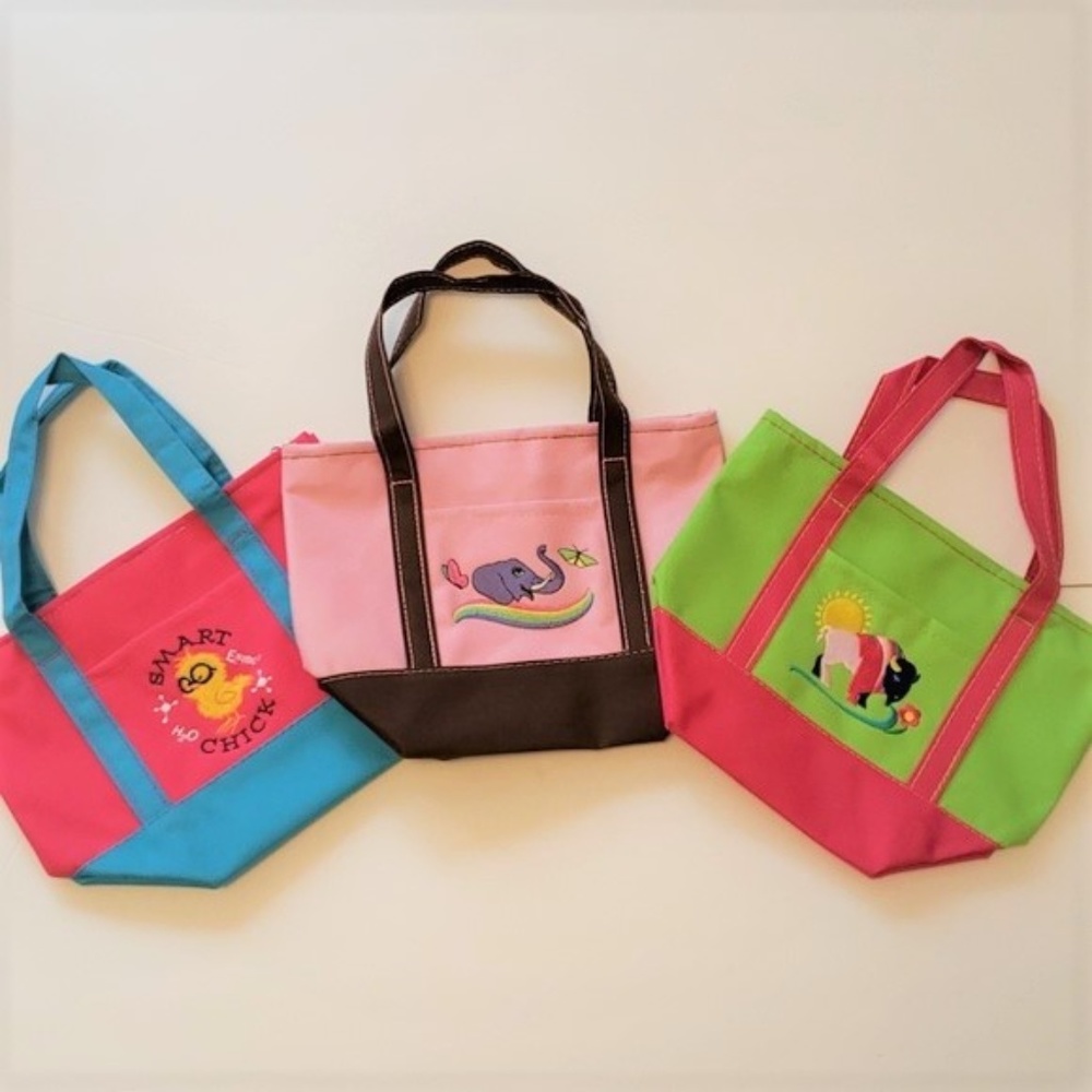 3 Small Embroidered Canvas Totes